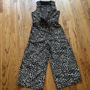 Cheetah cropped wide leg pant romper